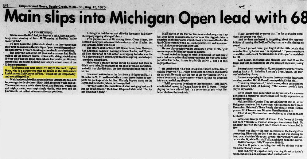 Loch Lomond Golf Club - Aug 15 1975 Article On Doug Main (newer photo)